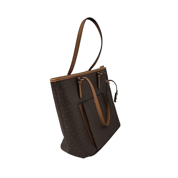 MICHAEL KORS Purse/Tote Brown Leather Logo Zipper Clouser Many Compartments NEW - Picture 3 of 9